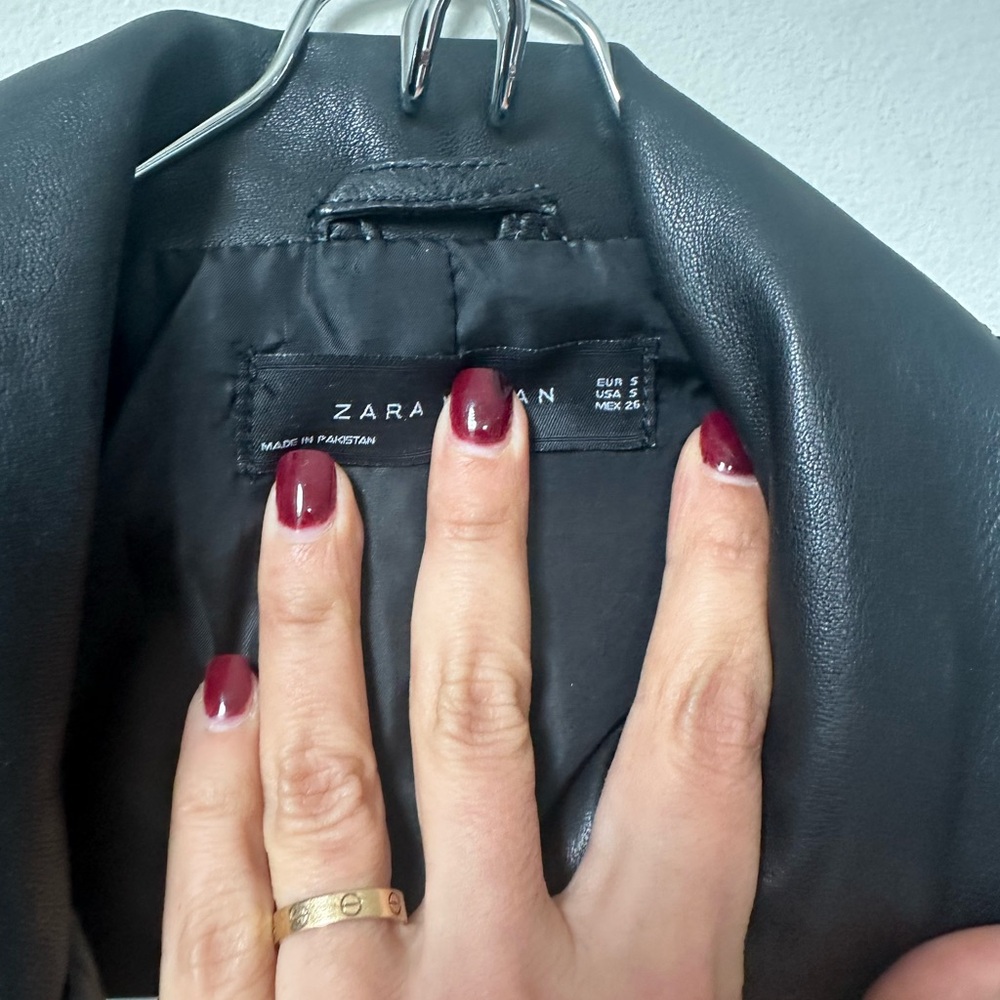 Zara genuine black leather biker jacket s - Picture 2 of 4